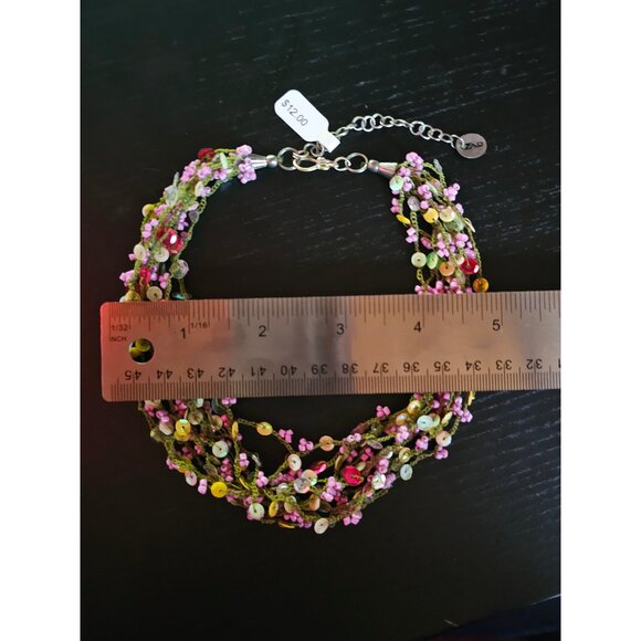 Crochet Bead Pink/Green/Yellow Necklace - Picture 9 of 9